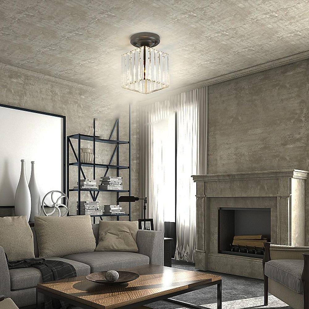 Crystal Foyer Semi Flush Mount Lighting Modern Ceiling Lights