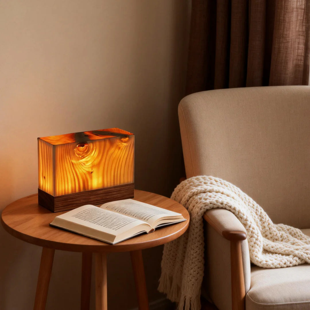 Square Wood Lamp Modern LED Cube Wood Grain Decorative Lamp